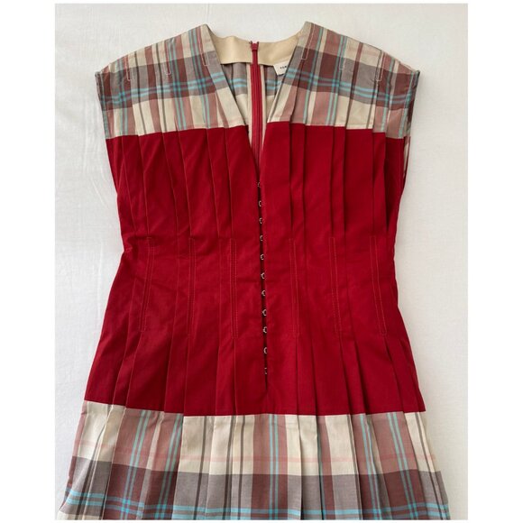 Tory Burch "Claire McCardell" Midi Dress | Size 2 | Red Madras Plaid - Picture 4 of 15